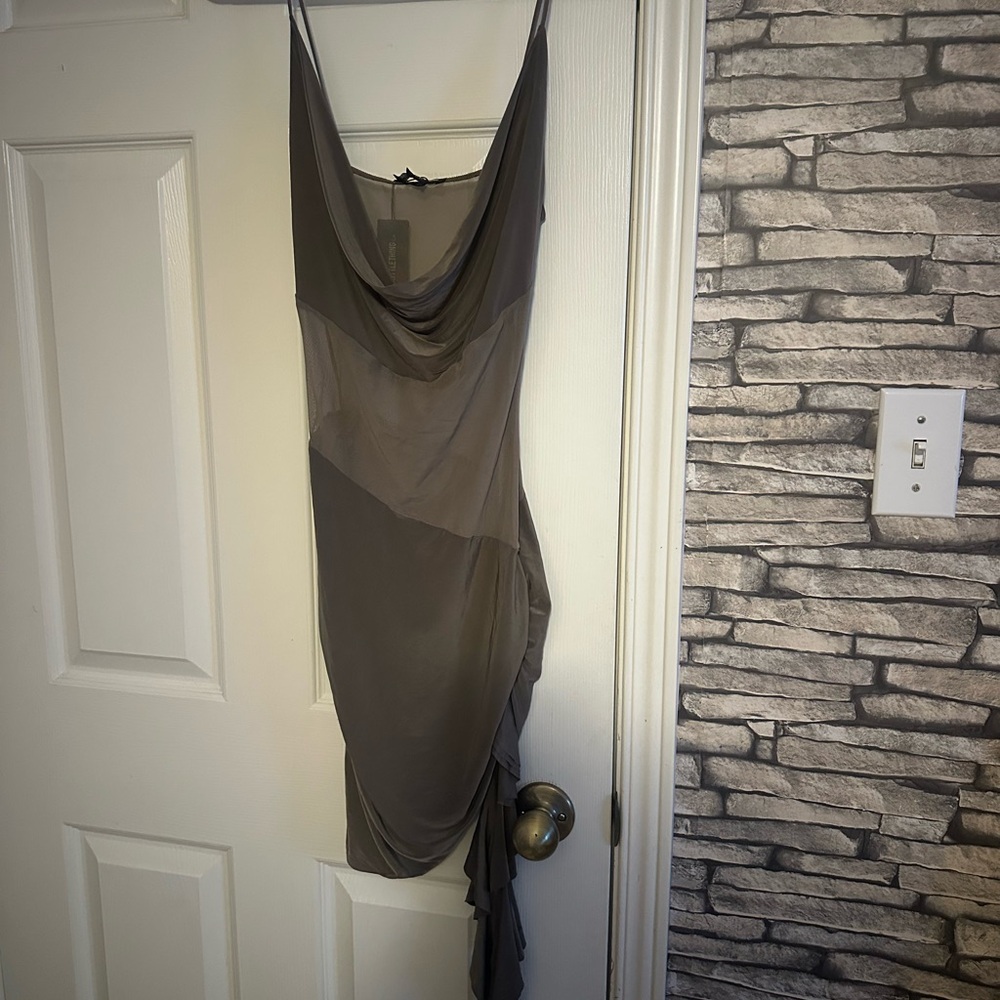 PrettyLittleThing Charcoal Asymmetrical Dress